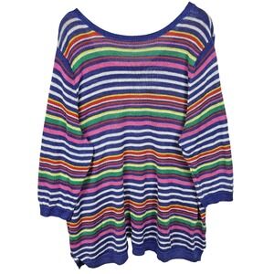 TALBOTS ¾ Sleeve Linen Pullover Beachy Sweater Top Sailor Boat neck Coastal Knit